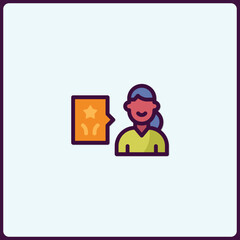 Stylized icon of woman with starburst feedback, communication concept