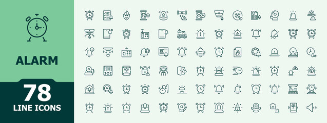 Alarm icons. Contains such icons as fire watch, alert and more. Icon design. Fire alarm icon pack. Minimalist editable vector stroke.