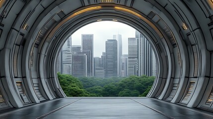 Obraz premium Futuristic Corridor Window Cityscape View