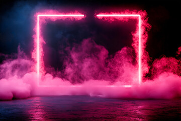 vibrant abstract background featuring glowing neon frame surrounded by colorful smoke. scene evokes sense of mystery and creativity, perfect for artistic projects
