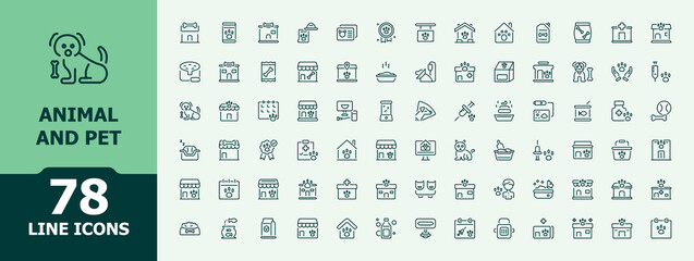 Animal And Pet simple icon. Contains such icons as vet, owl, animal, bone, food, bird and more. Thin UI icon design. Pet line icons. Editable vector art. Minimalist vector collections.