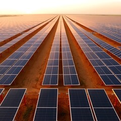 Vast Solar Farm in Golden Hour Light—Minimist Renewable Energy Illustration