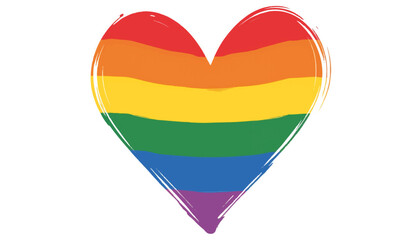 Symmetrical pride heart illustration in vibrant rainbow colors, inclusivity
