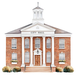 Obraz premium PNG American brick town hall architecture illustration building.