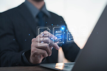 Digital Signature technology office. Businessman using pen to sign document, Show digital document...