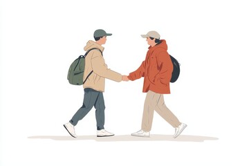 Obraz premium Two Friends Shaking Hands in Casual Street Fashion Illustration