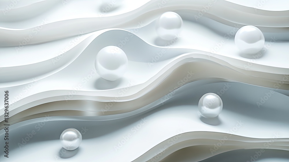 Poster abstract white wave background with pearls elegant minimalist design soft light texture