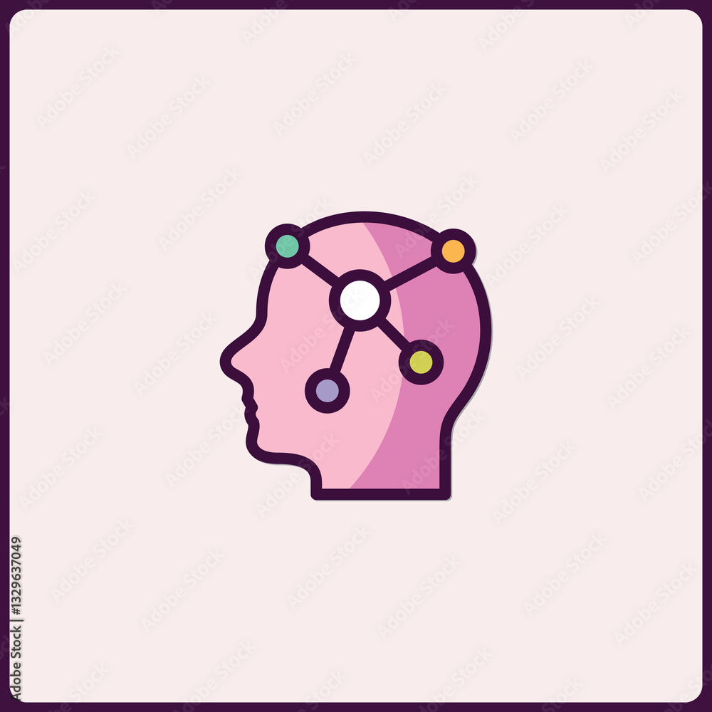 Poster creative thought process visualization in head profile icon design