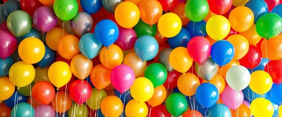 A vibrant, celebratory backdrop of many colorful balloons, design, fiesta