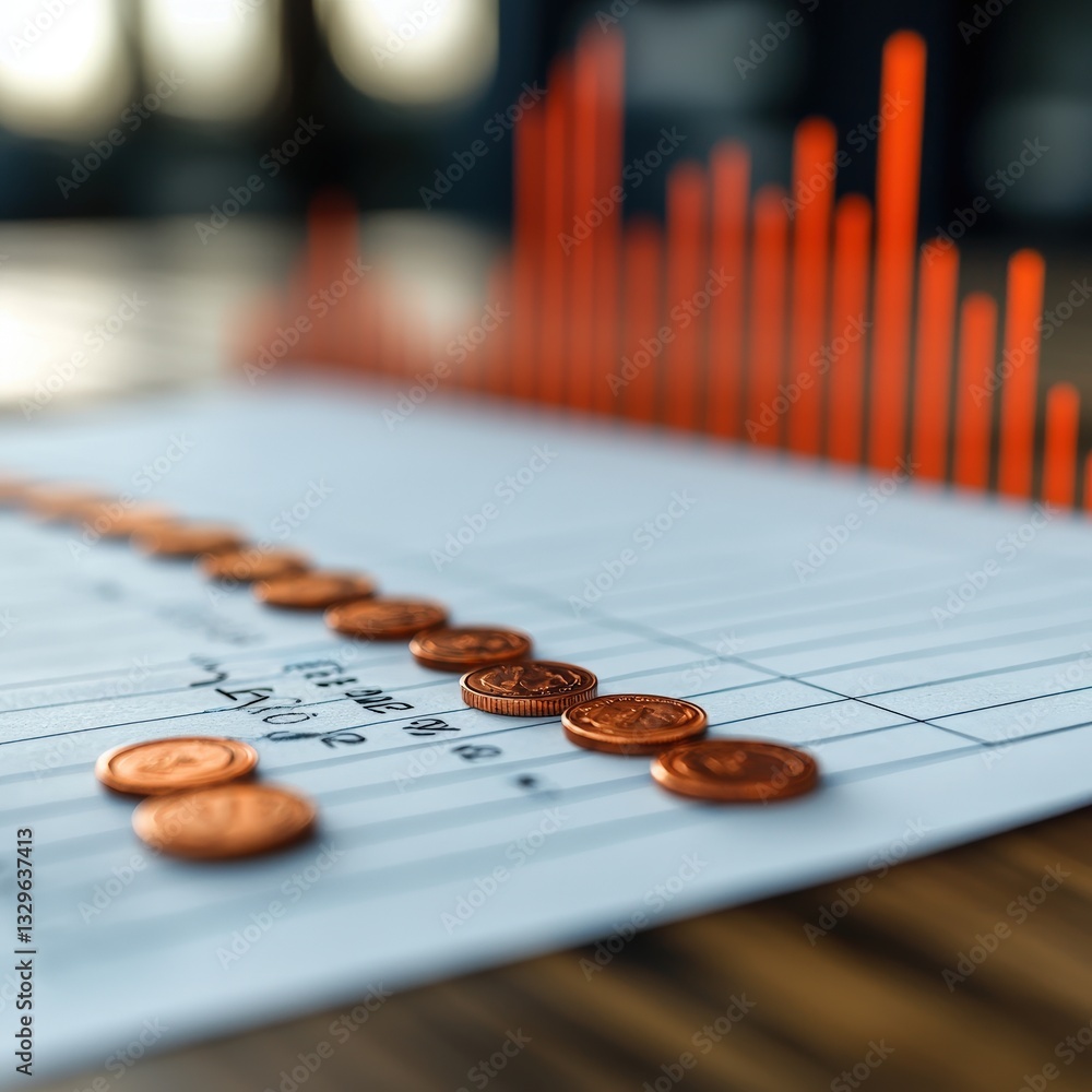 Aufkleber a wooden table covered with various coins displaying different denominations and currency types