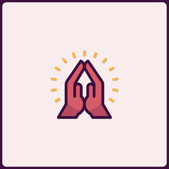 Graphic icon showing hands clasped together in spiritual meditation pose