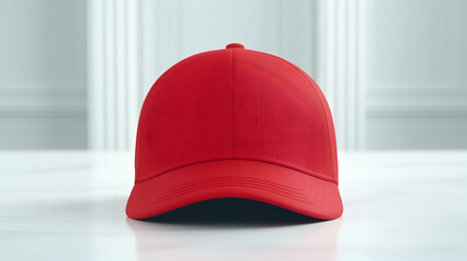 Red baseball cap on a white surface