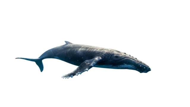 A Majestic Humpback Whale Gracefully Glides Through The Ocean Depths, A Gentle Giant In Its Underwater Realm, With A Clear, Bright Background Isolated on Transparent Background