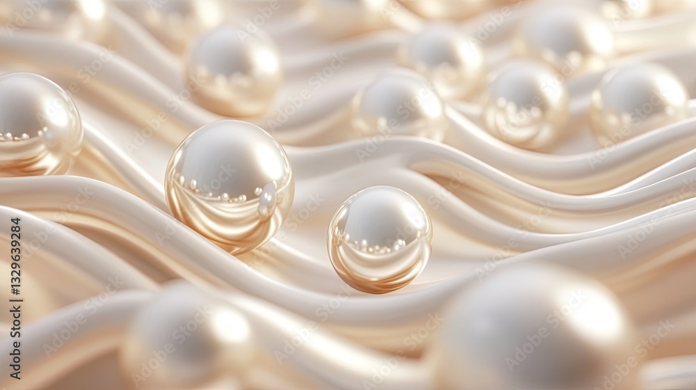 Poster elegant pearls resting on soft creamy waves abstract background image