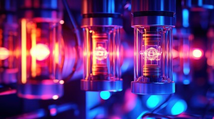 Close-up of Glowing Qubits in Futuristic Quantum Machine