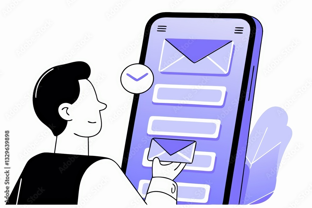 Poster a person interacting with a smartphone displaying an email interface, emphasizing communication and 