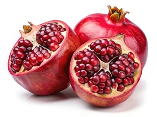 Juicy Pomegranate Halves, Seeds Isolated, PNG Background, Food Photography, High-Resolution Image