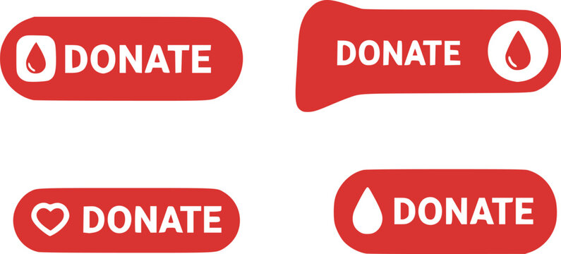 Donate web button. Set red buttons with heart. Symbol of financial aid isolated on white background. Vector illustration.
