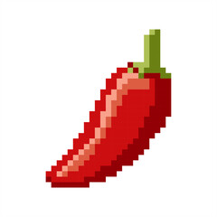 Pixel art of red chili pepper. Pixelated hot chili icon
