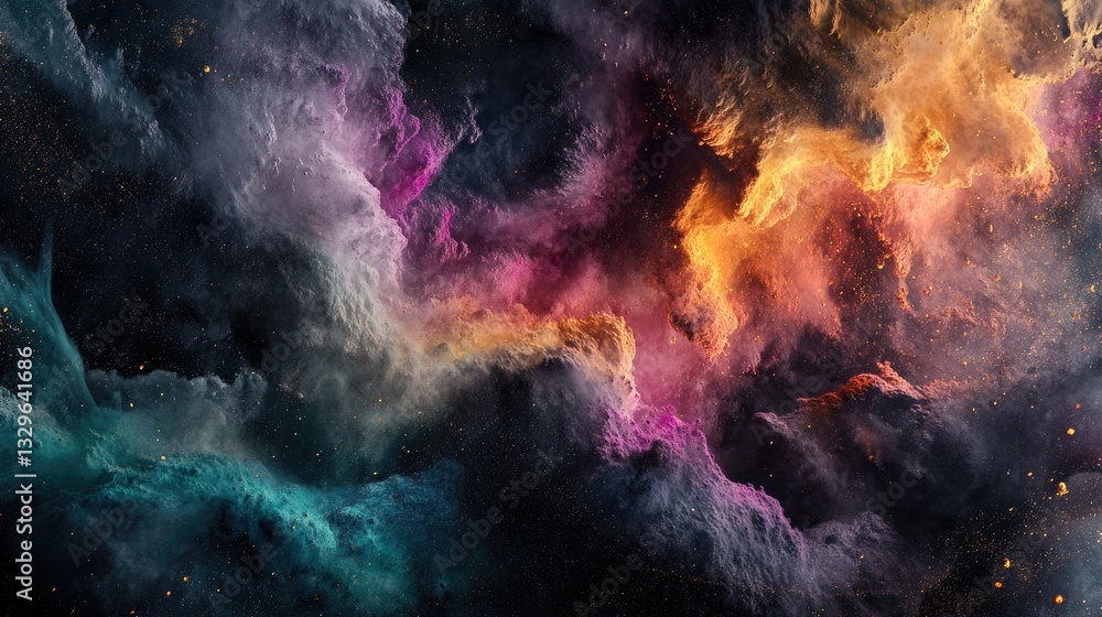 Poster cosmic nebula colorful cloudscape stellar space background abstract universe art