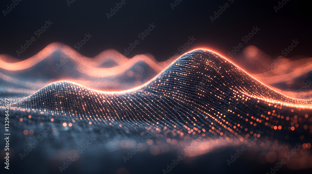 Poster captivating wave of light displaying fractal graphs and data curves in a dynamic and colorful design