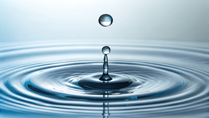 Blue water droplet splashing on a clear surface