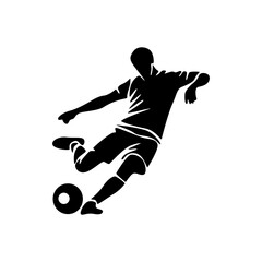 Soccer player running with ball, footballer isolated vector silhouette, football player