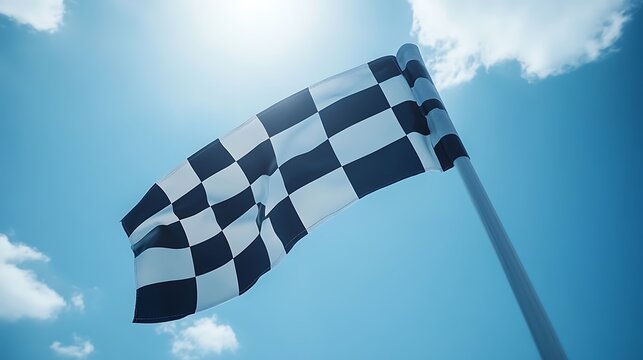 Checkered Flag Waving in Sunny Sky