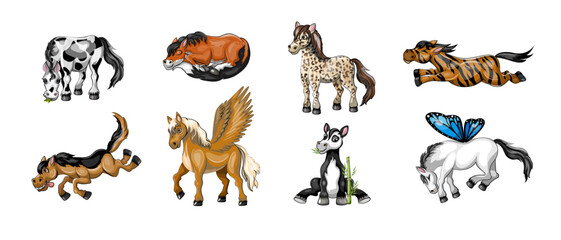 Obraz premium Set of funny horses stickers for calendars