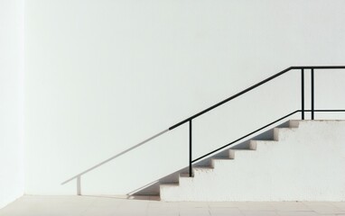 Minimalist White Staircase With Black Handrail In A Modern Building