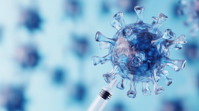 detailed illustration of virus with syringe, symbolizing vaccination and public health. image conveys sense of urgency and importance in combating infectious diseases