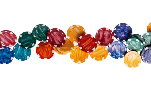 Floating casino chips cut out. Isolated on a transparent background.