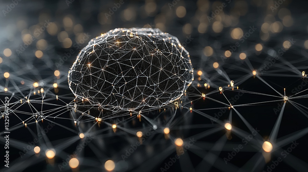 Poster abstract sphere with a network of interconnected lines representing technology and connectivity