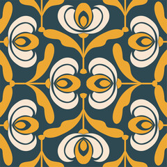 Retro floral pattern with repeating flower motifs. Ideal for textiles, wallpaper, packaging, and digital designs.	