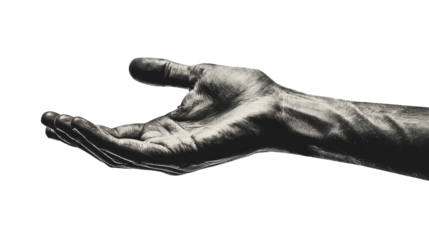 Outstretched artistic hand, isolated on transparent background