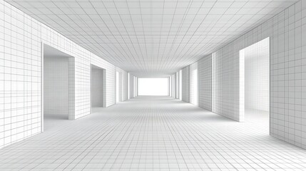 White Corridor Architectural Wireframe Design Model