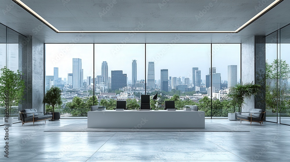 Aufkleber modern office space with panoramic view of the city creating a dynamic work environment