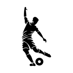Soccer player running with ball, footballer isolated vector silhouette, football player