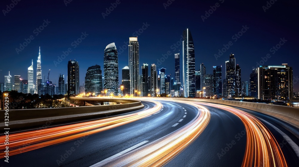 Aufkleber cyber grid with glowing data pulses along a road, representing global digital transformation.