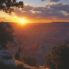 Fototapeta premium Canyon sunset vista, fiery sky, desert landscape, tourism