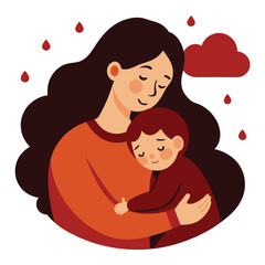 Rainy Day Cuddles: A Mother's Love Illustration cozy home care child  