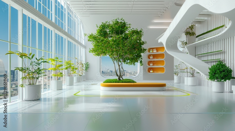Poster digital esg dashboard displaying key environmental metrics in a futuristic workspace.