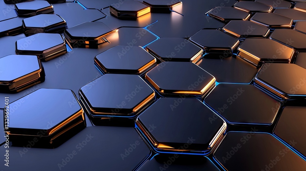Poster dynamic hexagonal digital structure with electric blue highlights, symbolizing ai, innovation, and d