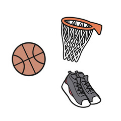 バスケットボール・バスケットシューズ・バスケットゴールのイラスト