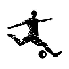 Soccer player running with ball, footballer isolated vector silhouette, football player