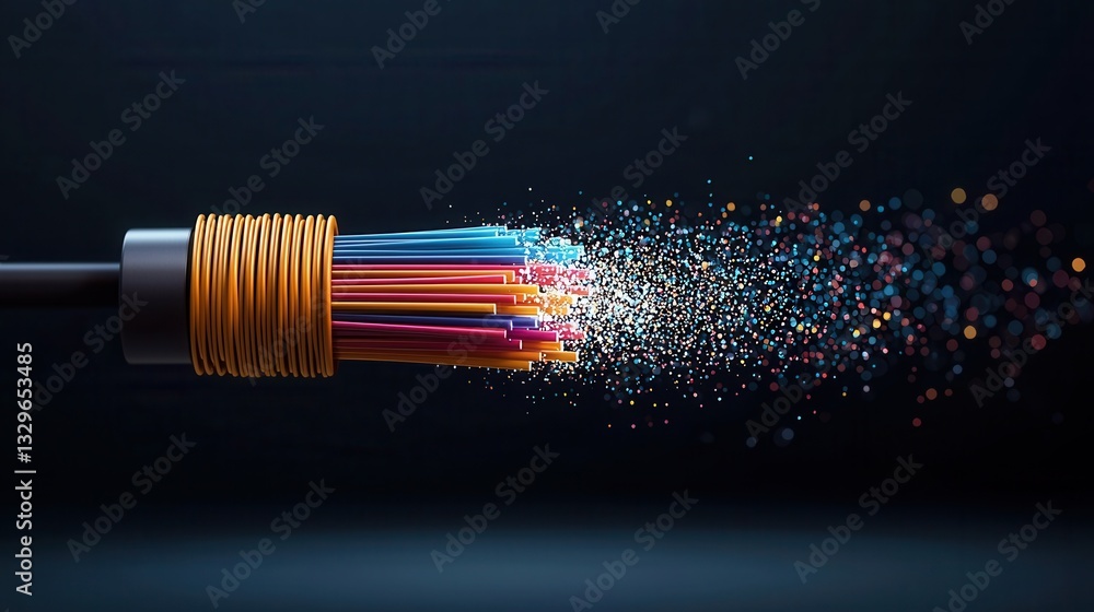 Aufkleber vibrant fiber optic cables emitting energetic bursts of colorful light symbolizing the dynamic flow 