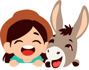 Girl Donkey Cartoon Happy