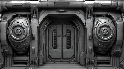 Futuristic Spaceship Doorway with Industrial Design Elements
