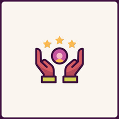 Elevating Customer Satisfaction Icon with Star Ratings and Supportive Hands