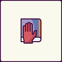 Obraz premium Flat Vector Icon Depicting Oath Taking Ceremony with Hand on Book